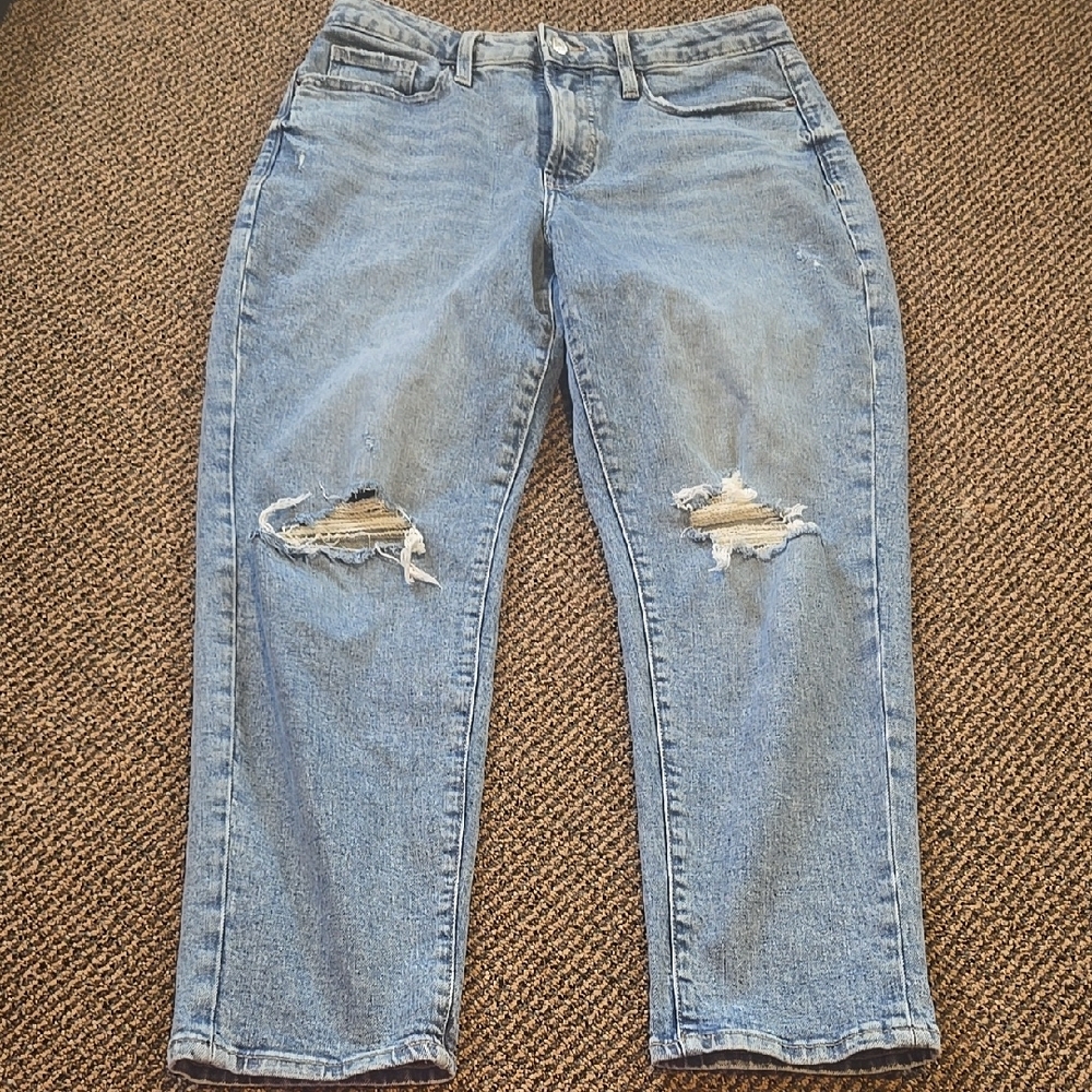 Old Navy High Rise Curvy O.G. Straight  Distressed Denim  Blue Jeans